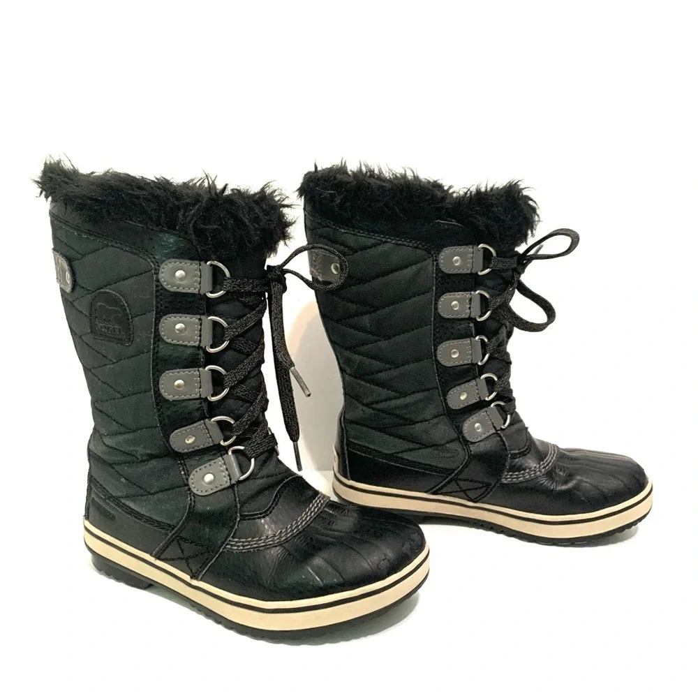 SOREL Big Kids Tofino Il Waterproof Winter Boots Black Big Kids Size 2 Faux Fur